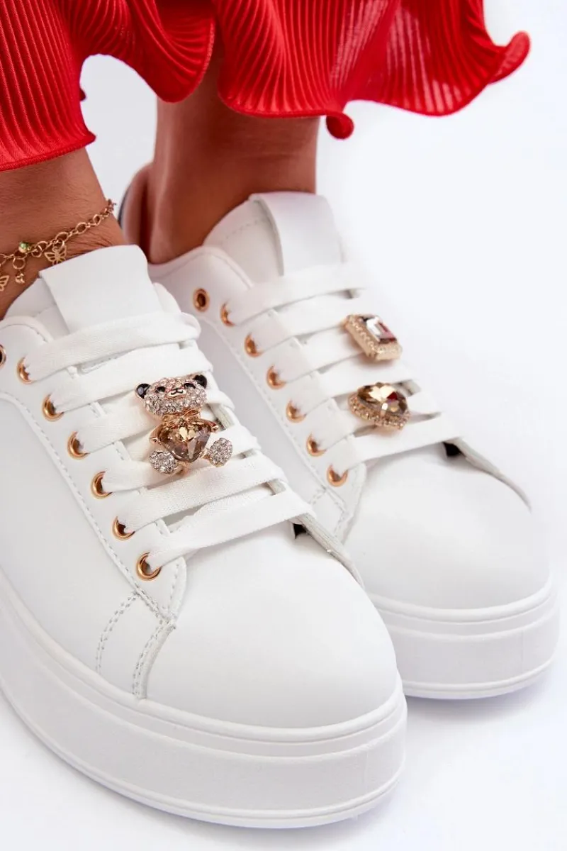 Outlet Boto Sneakersy Damskie Na Platformie Z Misiem Białe Moanda