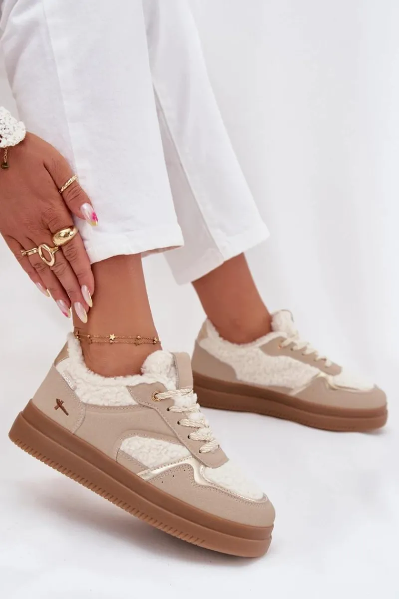 Buty Sportowe Na Platformie|Sneakersy Damskie>Boto Sneakersy Damskie Na Platformie Z Futerkiem Typu Baranek Beżowe Frelina