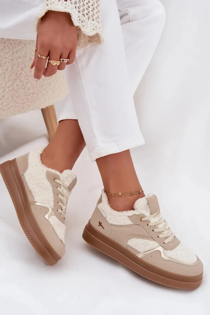 Buty Sportowe Na Platformie|Sneakersy Damskie>Boto Sneakersy Damskie Na Platformie Z Futerkiem Typu Baranek Beżowe Frelina