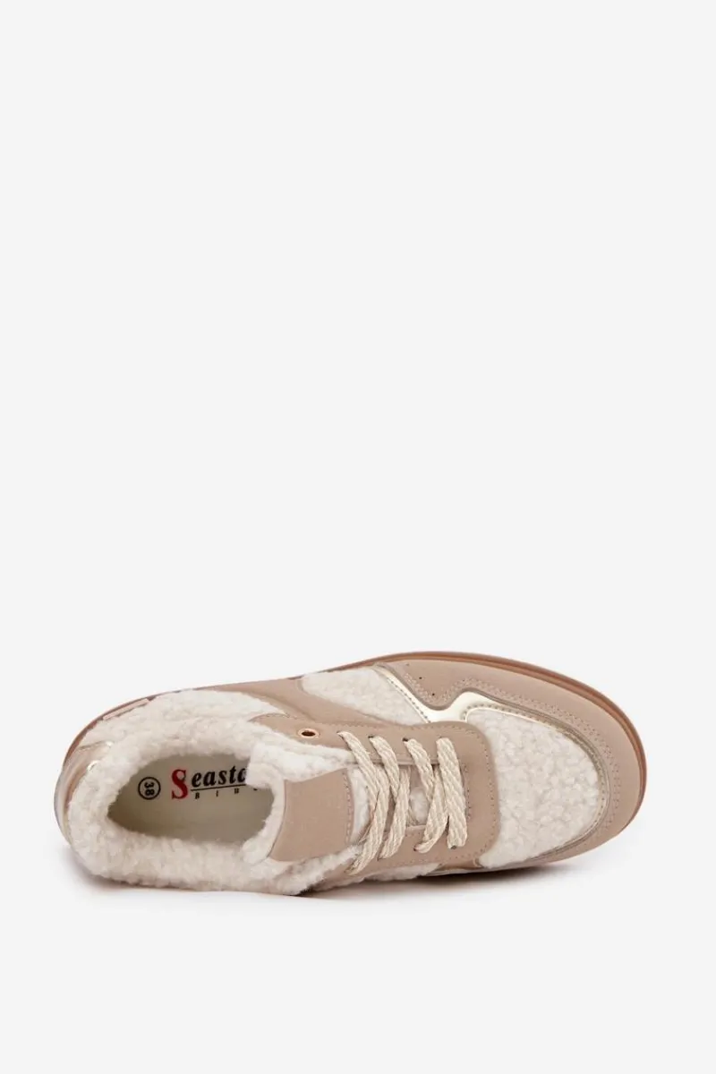 Buty Sportowe Na Platformie|Sneakersy Damskie>Boto Sneakersy Damskie Na Platformie Z Futerkiem Typu Baranek Beżowe Frelina