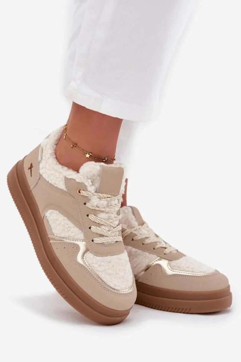 Buty Sportowe Na Platformie|Sneakersy Damskie>Boto Sneakersy Damskie Na Platformie Z Futerkiem Typu Baranek Beżowe Frelina