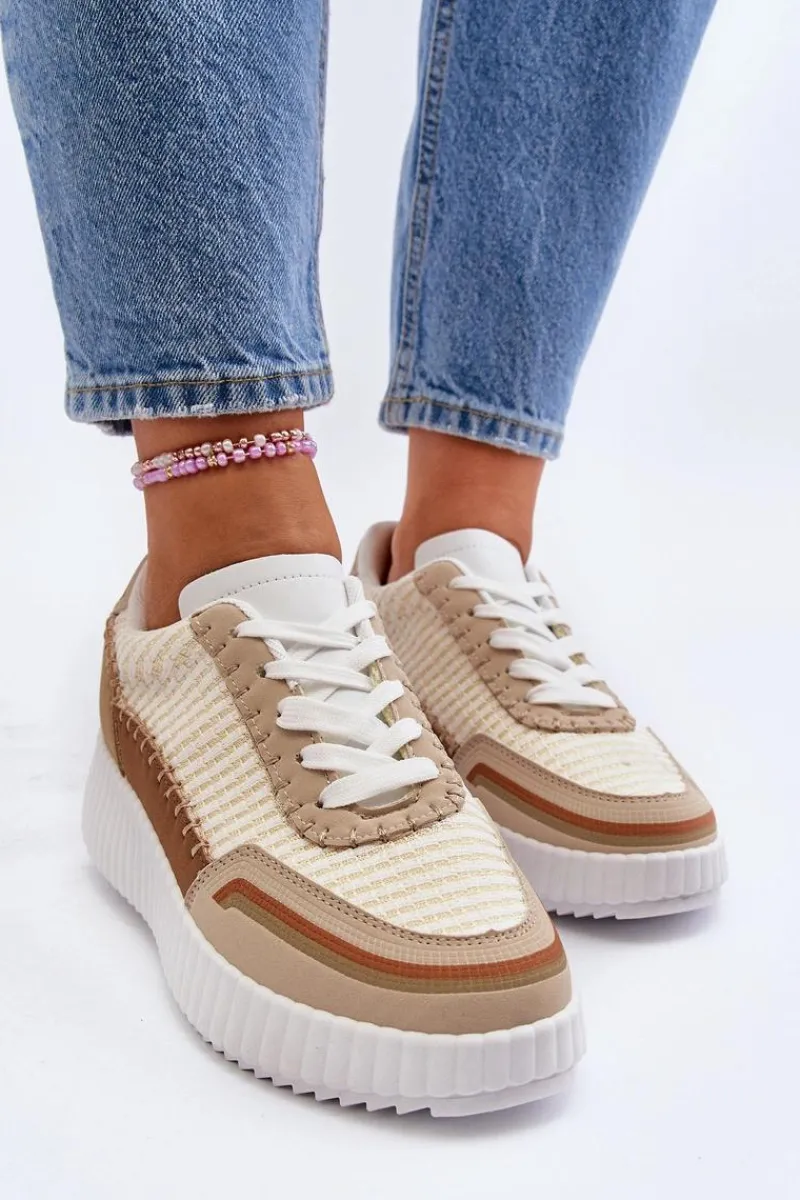 Buty Sportowe Na Platformie|Sneakersy Damskie>Boto Sneakersy Damskie Na Platformie Beżowe Redala Beżowy