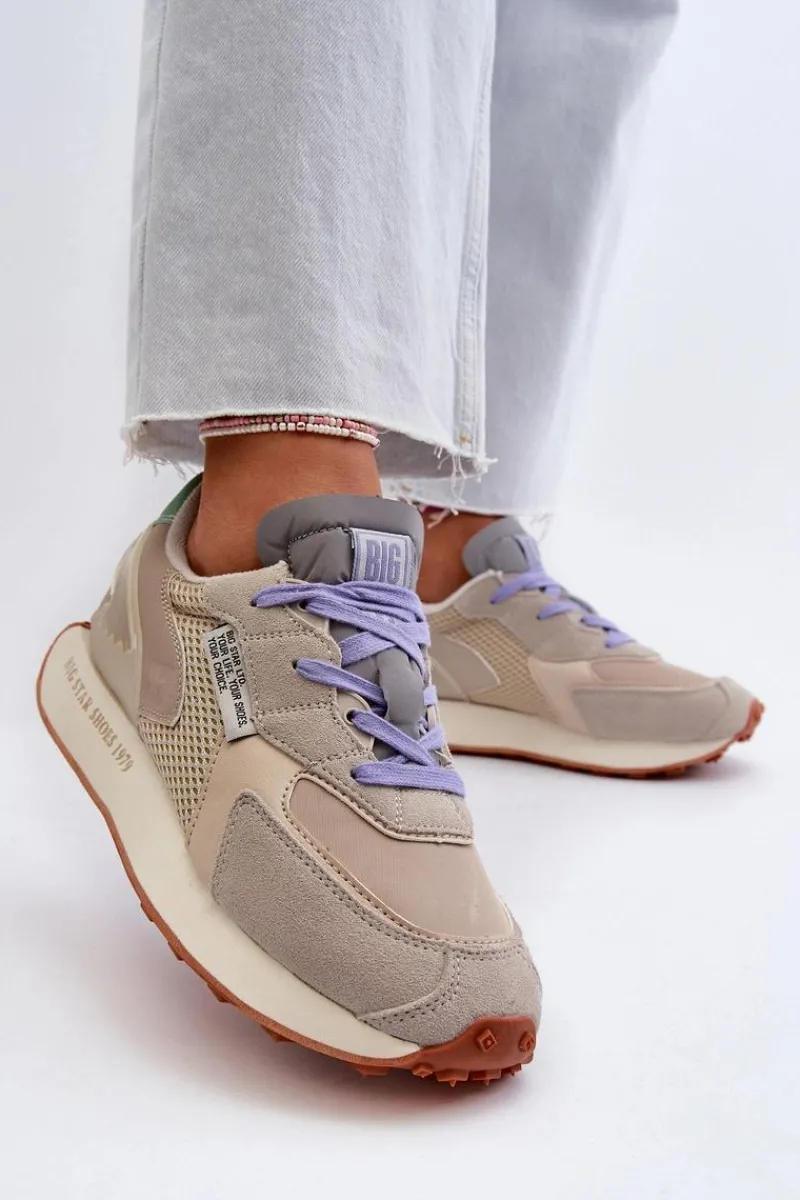 Discount Sneakersy Damskie Na Platformie Memory Foam System Big Star NN274681 Beżowe Damskie Buty Sportowe Na Platformie|Buty Sportowe Big Star