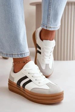 Sneakersy Damskie>Evento Sneakersy Damskie Na Platformie Biało-Szare Nesonice Biały