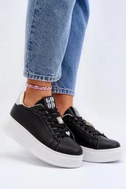 Online Sneakersy Damskie Na Platformie Z Ozdobami Czarne Herbisa Damskie Buty Sportowe Na Platformie|Sneakersy Damskie