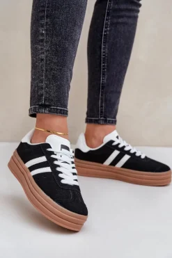 Best Sneakersy Damskie Na Platformie Czarne Egelia Damskie Buty Sportowe Na Platformie|Sneakersy Damskie