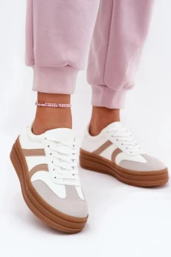 Sneakersy Damskie>Evento Sneakersy Damskie Na Platformie Białe Tolianna