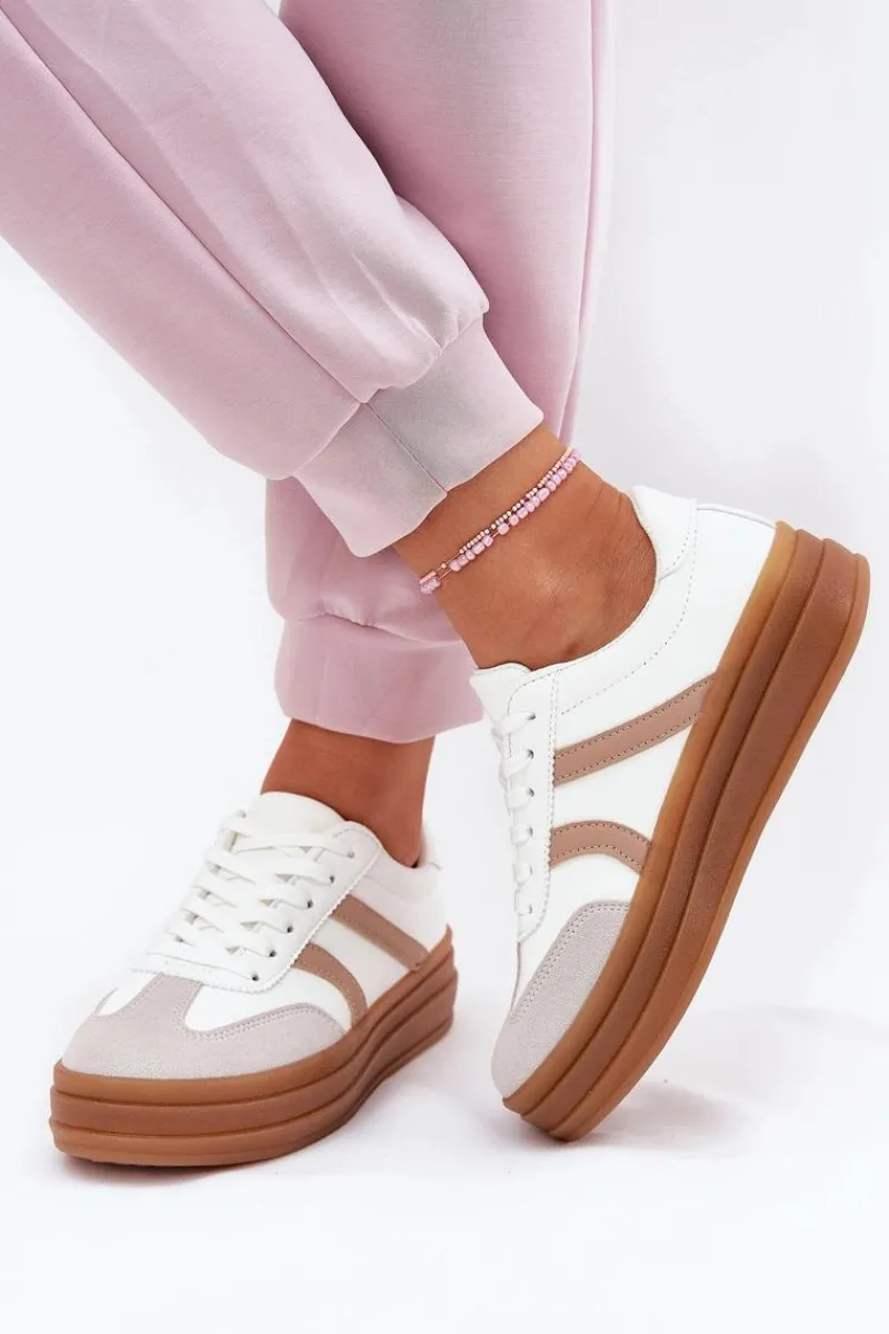 Sneakersy Damskie>Evento Sneakersy Damskie Na Platformie Białe Tolianna