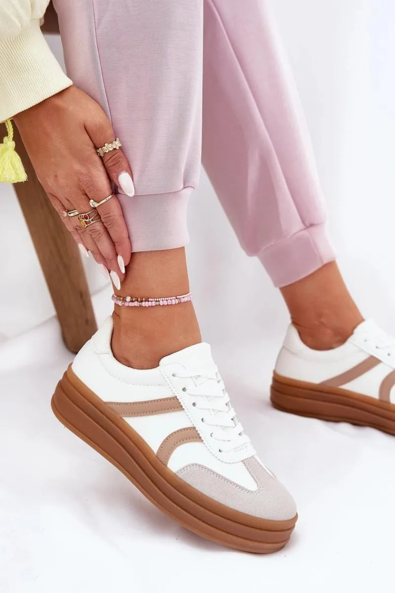 Sneakersy Damskie>Evento Sneakersy Damskie Na Platformie Białe Tolianna