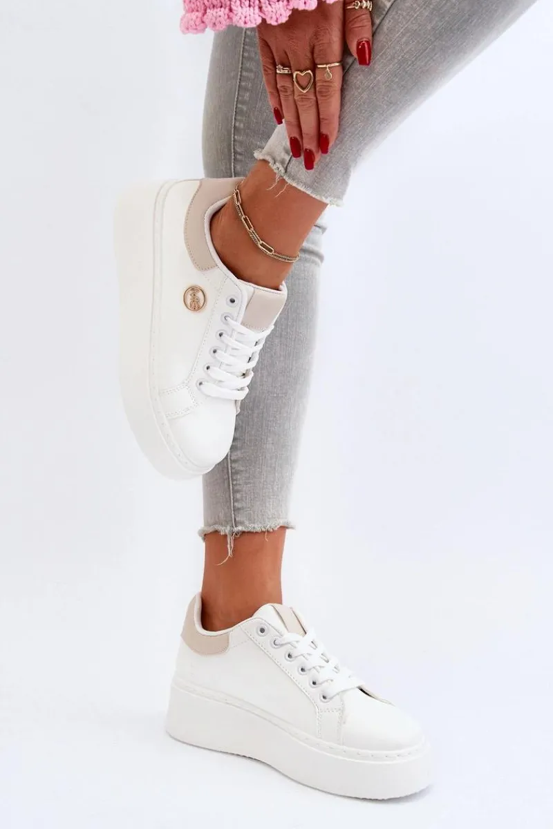 New Sneakersy Damskie Na Platformie Białe Eshen Damskie Buty Sportowe Na Platformie|Sneakersy Damskie