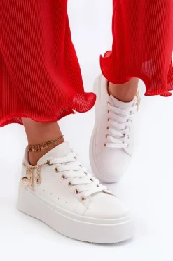 New Sneakersy Damskie Na Platformie Z Zawieszkami Białe Tivissa Damskie Buty Sportowe Na Platformie|Sneakersy Damskie
