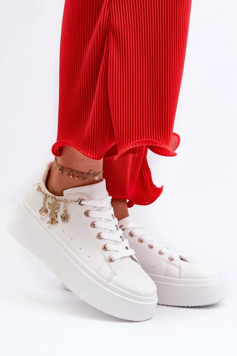 New Sneakersy Damskie Na Platformie Z Zawieszkami Białe Tivissa Damskie Buty Sportowe Na Platformie|Sneakersy Damskie