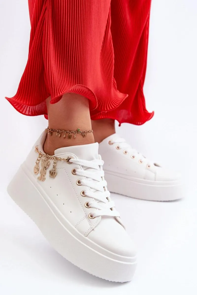 New Sneakersy Damskie Na Platformie Z Zawieszkami Białe Tivissa Damskie Buty Sportowe Na Platformie|Sneakersy Damskie