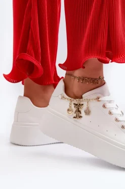 New Sneakersy Damskie Na Platformie Z Zawieszkami Białe Tivissa Damskie Buty Sportowe Na Platformie|Sneakersy Damskie