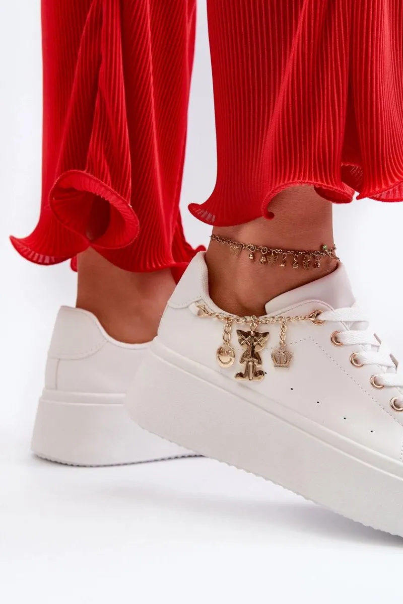 New Sneakersy Damskie Na Platformie Z Zawieszkami Białe Tivissa Damskie Buty Sportowe Na Platformie|Sneakersy Damskie