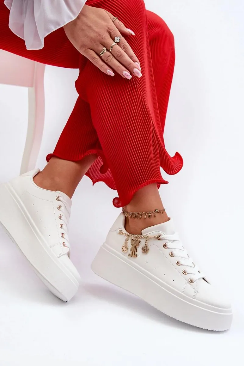 New Sneakersy Damskie Na Platformie Z Zawieszkami Białe Tivissa Damskie Buty Sportowe Na Platformie|Sneakersy Damskie