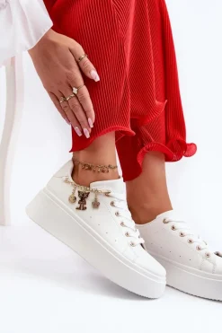 New Sneakersy Damskie Na Platformie Z Zawieszkami Białe Tivissa Damskie Buty Sportowe Na Platformie|Sneakersy Damskie