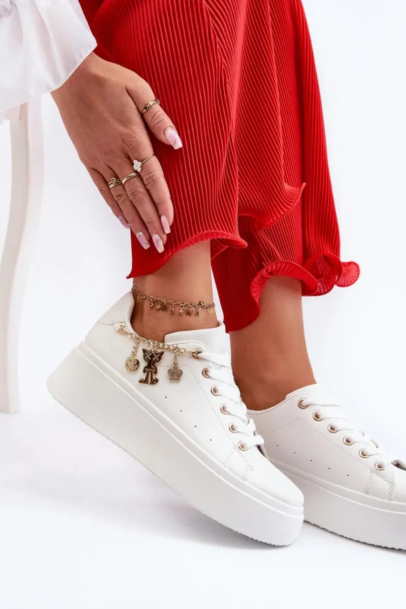 New Sneakersy Damskie Na Platformie Z Zawieszkami Białe Tivissa Damskie Buty Sportowe Na Platformie|Sneakersy Damskie