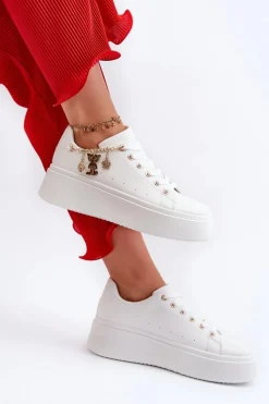 New Sneakersy Damskie Na Platformie Z Zawieszkami Białe Tivissa Damskie Buty Sportowe Na Platformie|Sneakersy Damskie