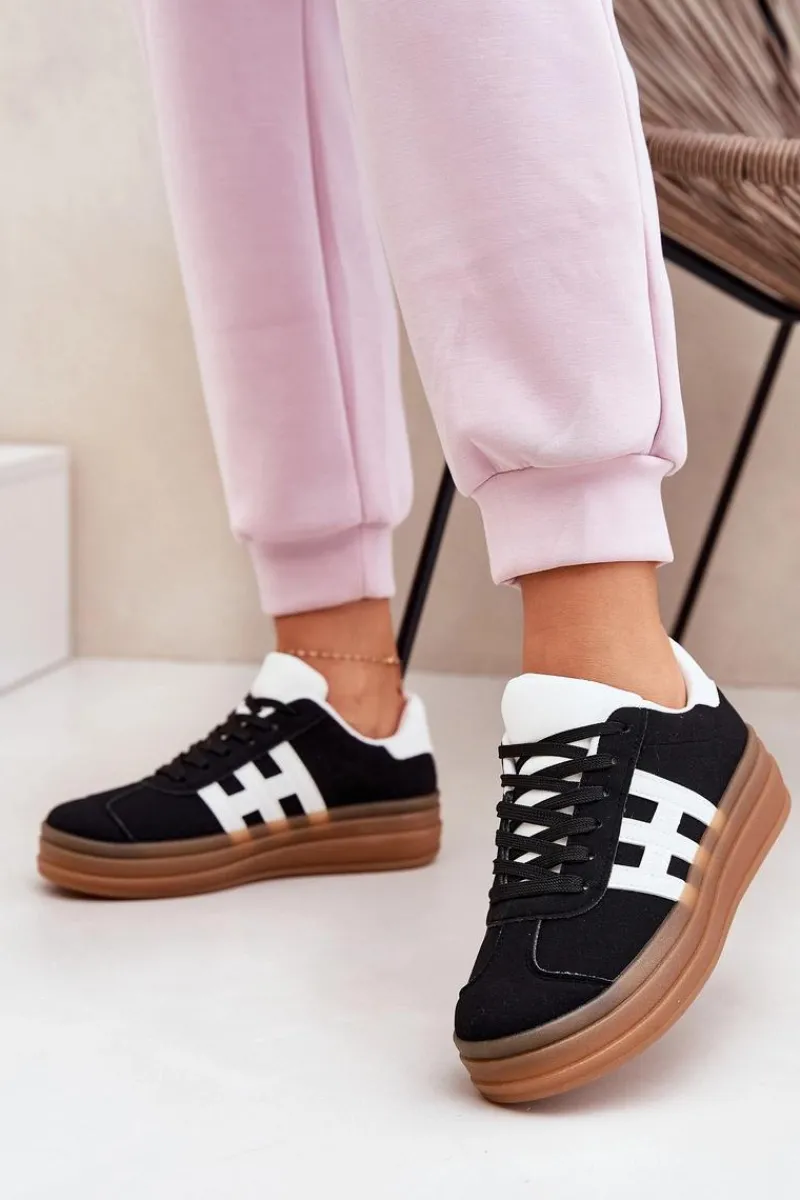 Discount Evento Sneakersy Damskie Na Platformie Czarne Syliyana Czarny