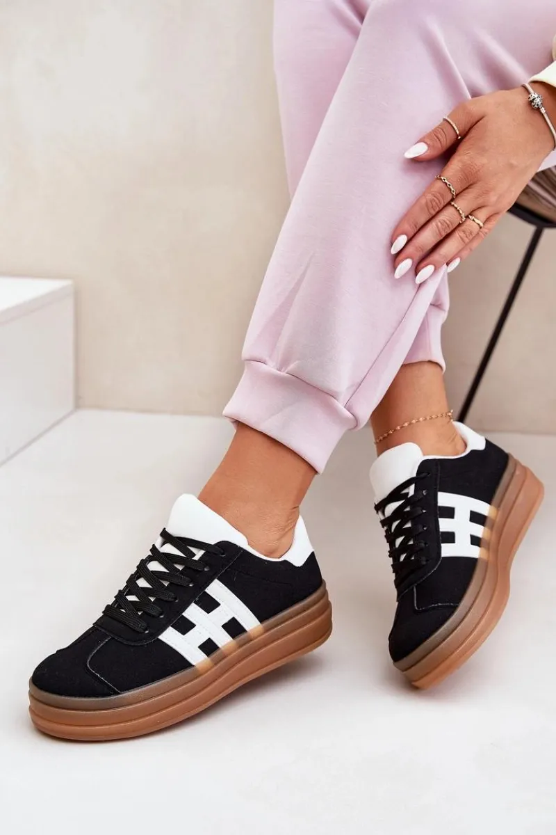 Discount Evento Sneakersy Damskie Na Platformie Czarne Syliyana Czarny