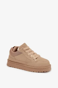 Best Boto Sneakersy Damskie Ocieplane Futerkiem Beżowe Cyrissa Beżowy