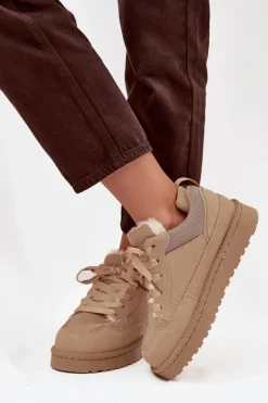 Best Boto Sneakersy Damskie Ocieplane Futerkiem Beżowe Cyrissa Beżowy