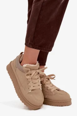Best Boto Sneakersy Damskie Ocieplane Futerkiem Beżowe Cyrissa Beżowy