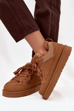 Sneakersy Damskie>Boto Sneakersy Damskie Ocieplane Futerkiem Camel Cyrissa Brązowy