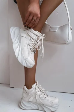 Discount Sneakersy Damskie Skóra Naturalna SS2N4037 Zgaszona Biel Damskie Sneakersy Damskie