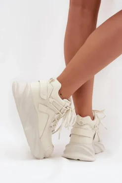 Discount Sneakersy Damskie Skóra Naturalna SS2N4037 Zgaszona Biel Damskie Sneakersy Damskie