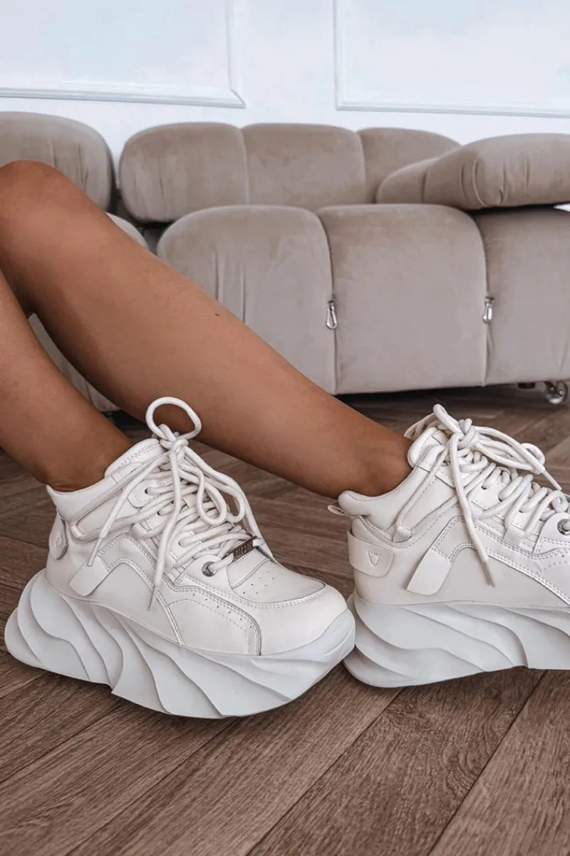 Discount Sneakersy Damskie Skóra Naturalna SS2N4037 Zgaszona Biel Damskie Sneakersy Damskie