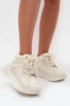 Discount Sneakersy Damskie Skóra Naturalna SS2N4037 Zgaszona Biel Damskie Sneakersy Damskie