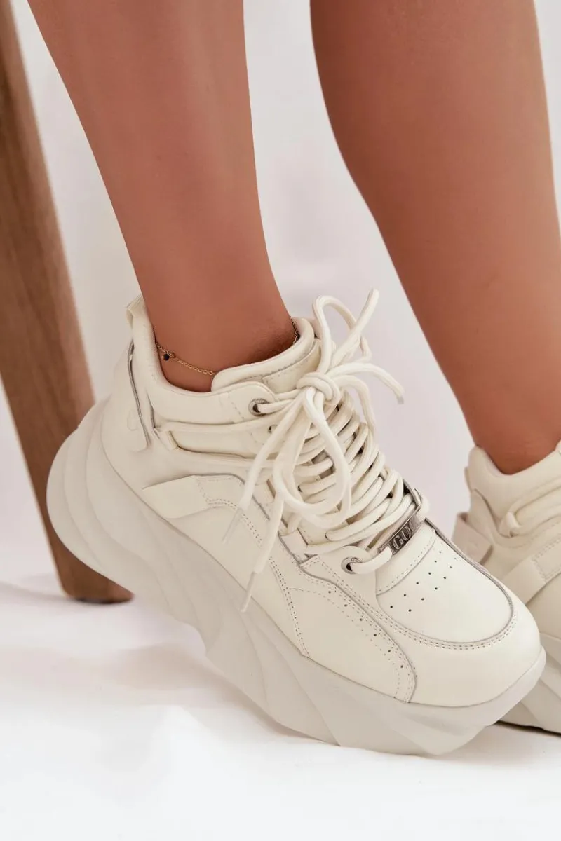 Discount Sneakersy Damskie Skóra Naturalna SS2N4037 Zgaszona Biel Damskie Sneakersy Damskie