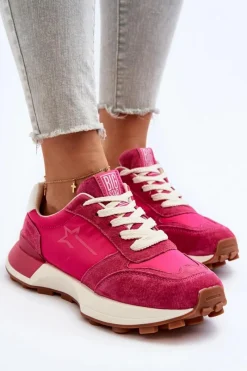 Big Star Shoes Sneakersy Damskie Skórzane Big Star NN274961 Fuksja