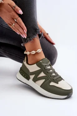 Sneakersy Damskie Z Eko Skóry Zielone Kaimans Damskie Sneakersy Damskie