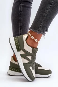 Sneakersy Damskie Z Eko Skóry Zielone Kaimans Damskie Sneakersy Damskie