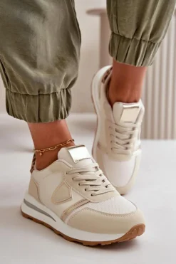 Sneakersy Damskie>Boto Sneakersy Damskie Z Eko Skóry Beżowe Velaniela
