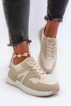 Sale Boto Sneakersy Damskie Z Eko Skóry Beżowe Vinelli Beżowy