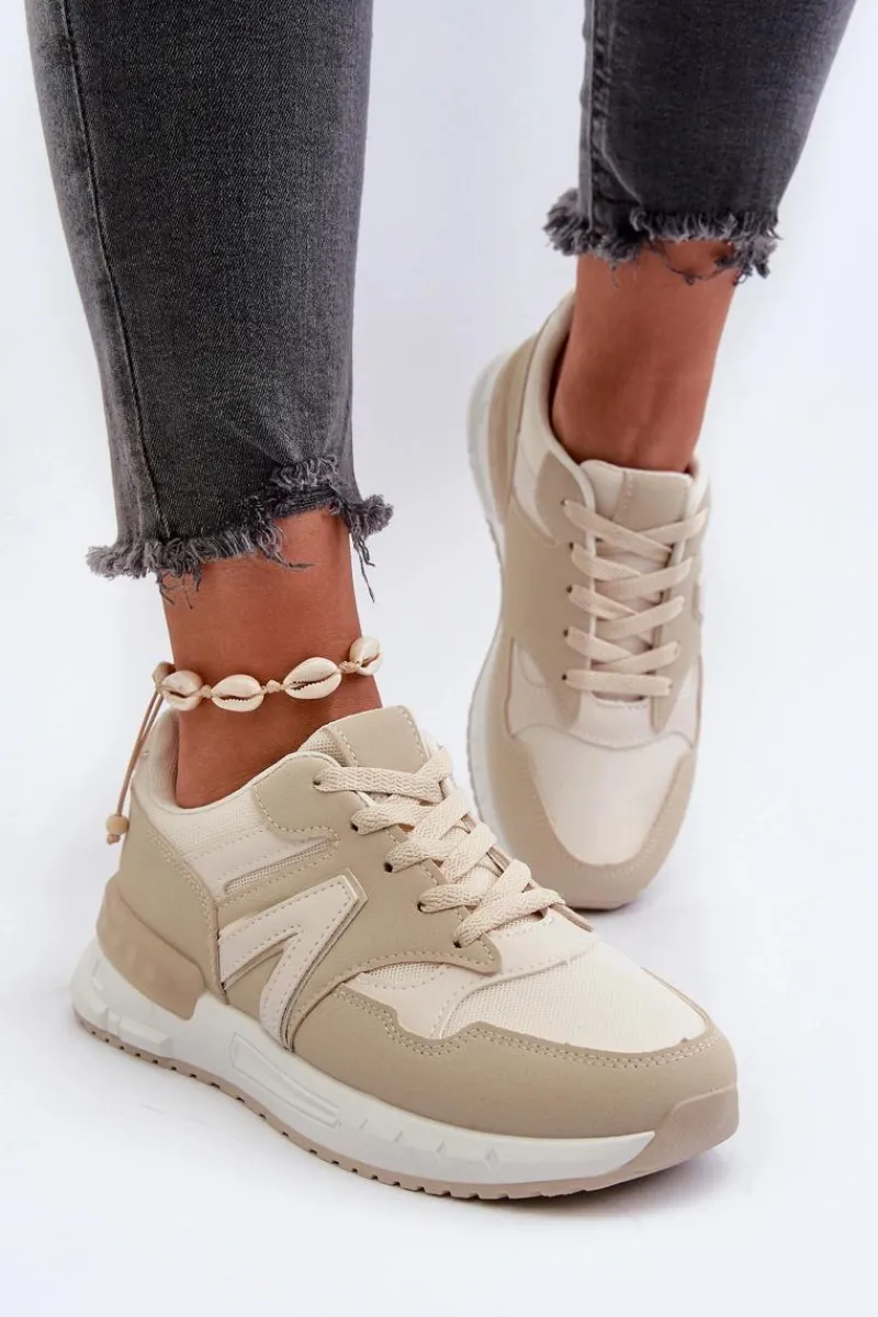 Sale Boto Sneakersy Damskie Z Eko Skóry Beżowe Vinelli Beżowy