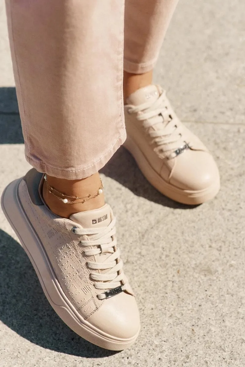 Buty Sportowe Big Star|Sneakersy Damskie>Big Star Shoes Sneakersy Damskie Z Eko Skóry Big Star RR274259 Beżowe Beżowy