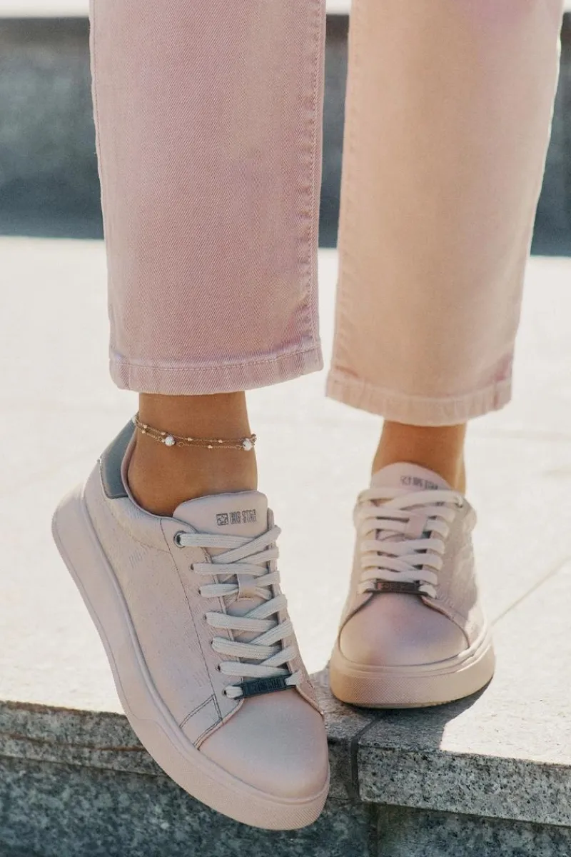 Buty Sportowe Big Star|Sneakersy Damskie>Big Star Shoes Sneakersy Damskie Z Eko Skóry Big Star RR274259 Beżowe Beżowy