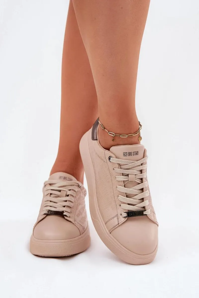 Buty Sportowe Big Star|Sneakersy Damskie>Big Star Shoes Sneakersy Damskie Z Eko Skóry Big Star RR274259 Beżowe Beżowy