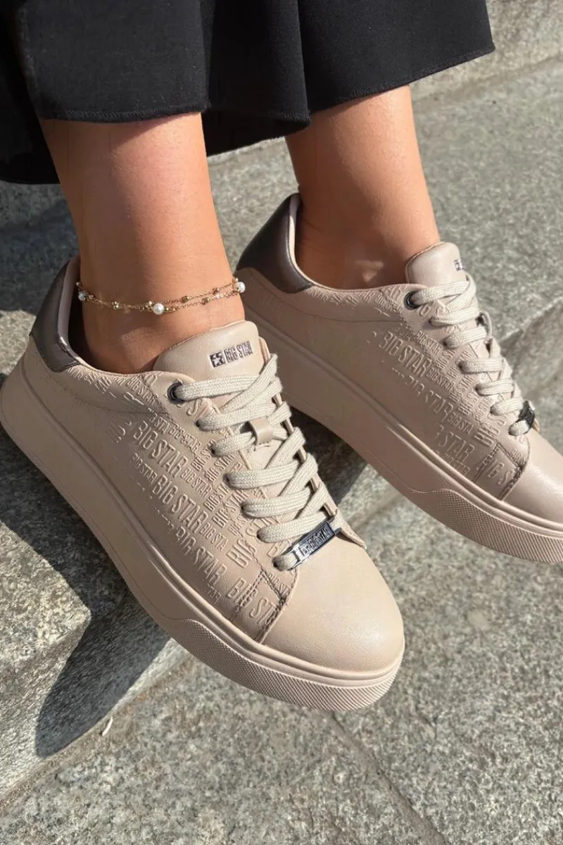 Buty Sportowe Big Star|Sneakersy Damskie>Big Star Shoes Sneakersy Damskie Z Eko Skóry Big Star RR274259 Beżowe Beżowy