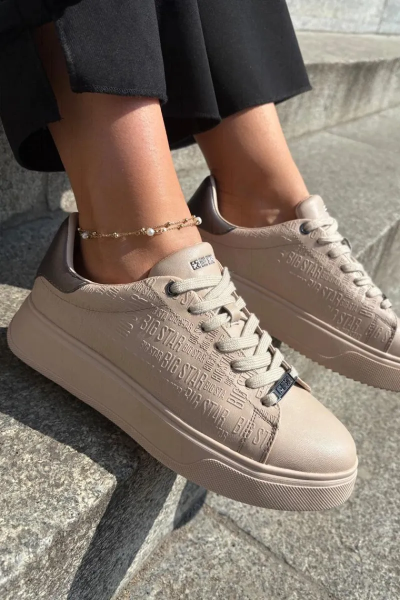 Buty Sportowe Big Star|Sneakersy Damskie>Big Star Shoes Sneakersy Damskie Z Eko Skóry Big Star RR274259 Beżowe Beżowy