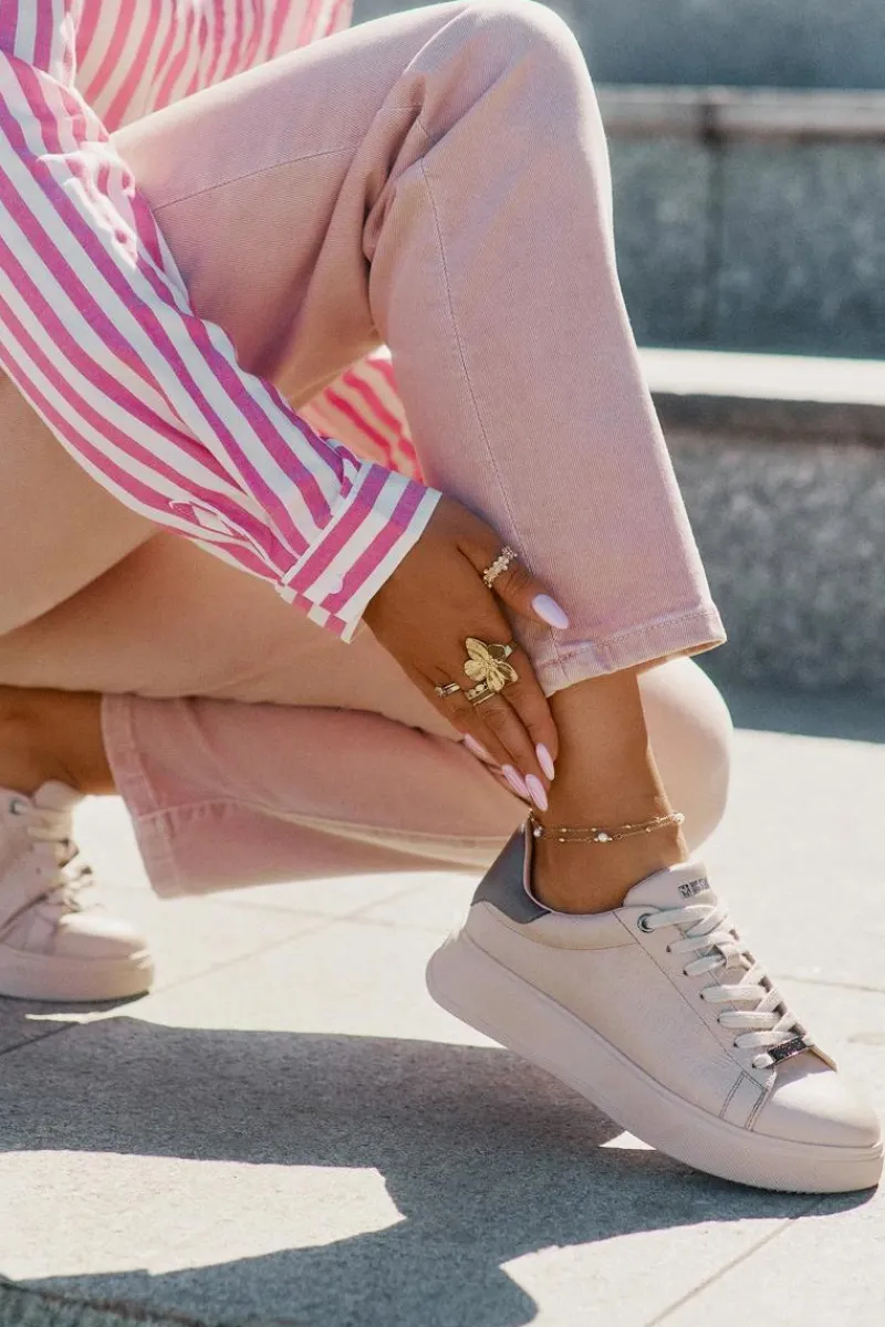 Buty Sportowe Big Star|Sneakersy Damskie>Big Star Shoes Sneakersy Damskie Z Eko Skóry Big Star RR274259 Beżowe Beżowy