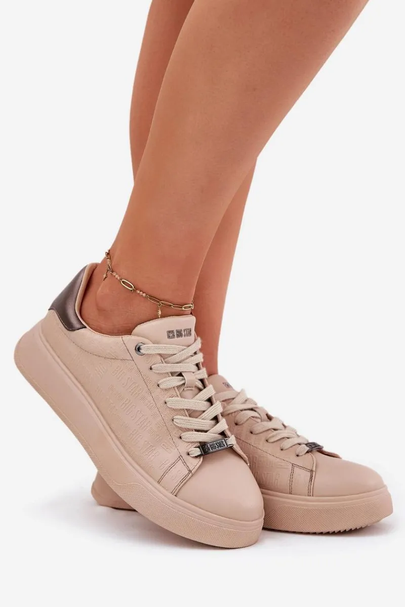 Buty Sportowe Big Star|Sneakersy Damskie>Big Star Shoes Sneakersy Damskie Z Eko Skóry Big Star RR274259 Beżowe Beżowy