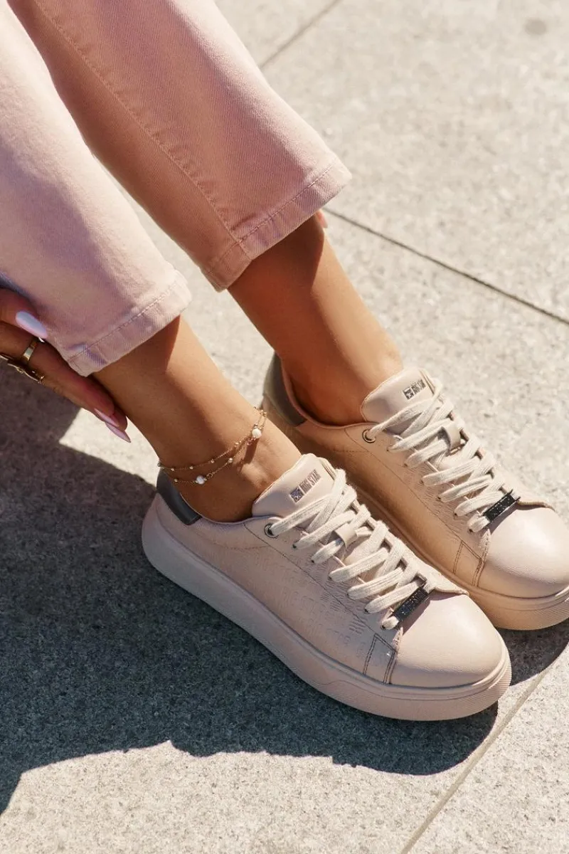 Buty Sportowe Big Star|Sneakersy Damskie>Big Star Shoes Sneakersy Damskie Z Eko Skóry Big Star RR274259 Beżowe Beżowy