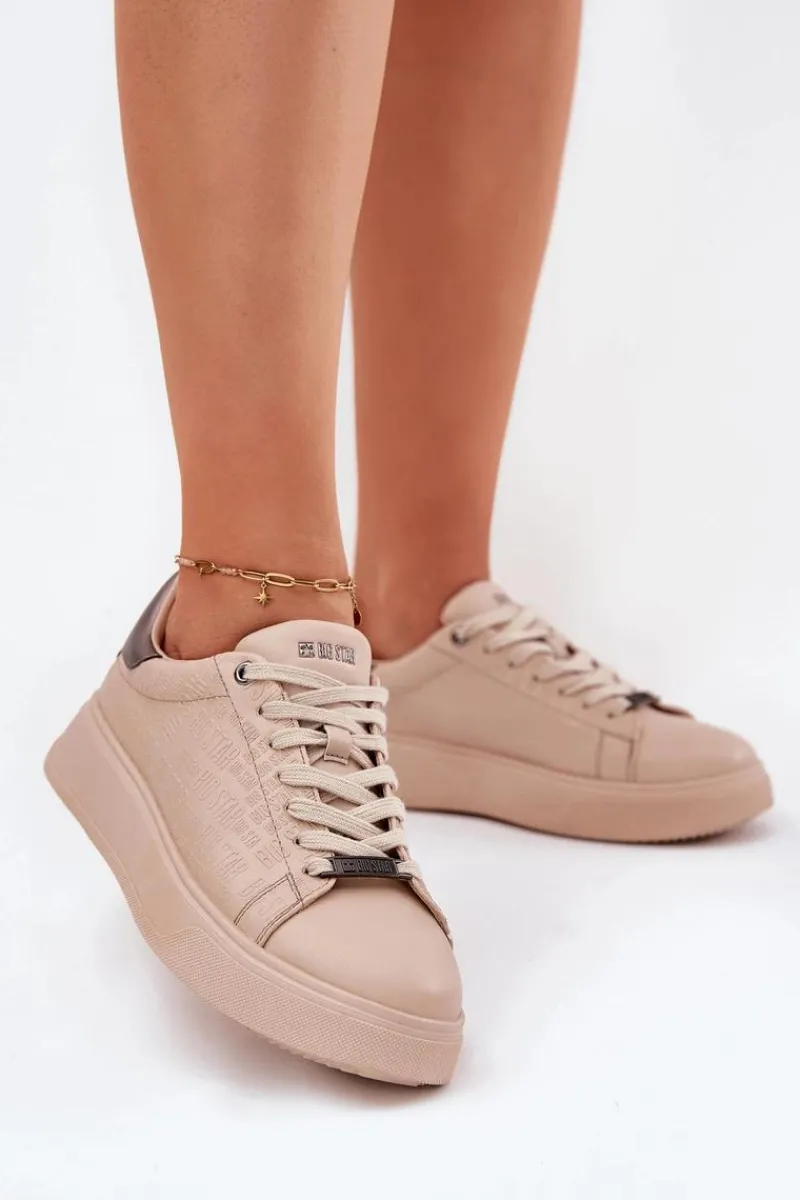 Buty Sportowe Big Star|Sneakersy Damskie>Big Star Shoes Sneakersy Damskie Z Eko Skóry Big Star RR274259 Beżowe Beżowy