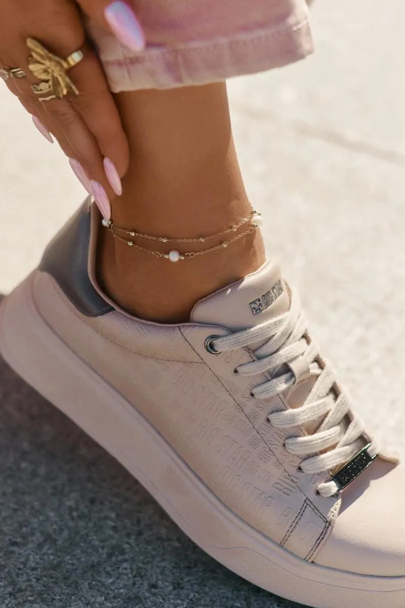 Buty Sportowe Big Star|Sneakersy Damskie>Big Star Shoes Sneakersy Damskie Z Eko Skóry Big Star RR274259 Beżowe Beżowy